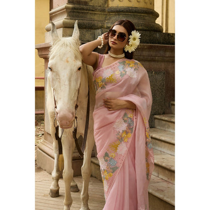 Aparnaa Pastel Pink Pure Organza Saree with Unstitched Blouse