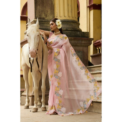 Aparnaa Pastel Pink Pure Organza Saree with Unstitched Blouse