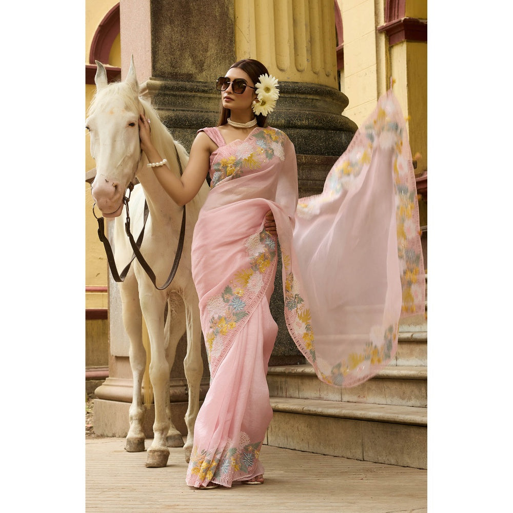 Aparnaa Pastel Pink Pure Organza Saree with Unstitched Blouse
