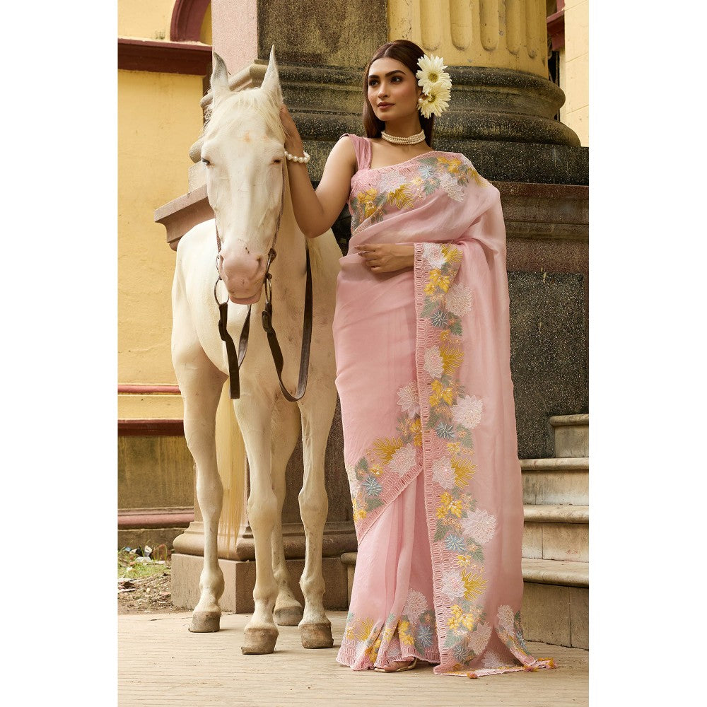Aparnaa Pastel Pink Pure Organza Saree with Unstitched Blouse