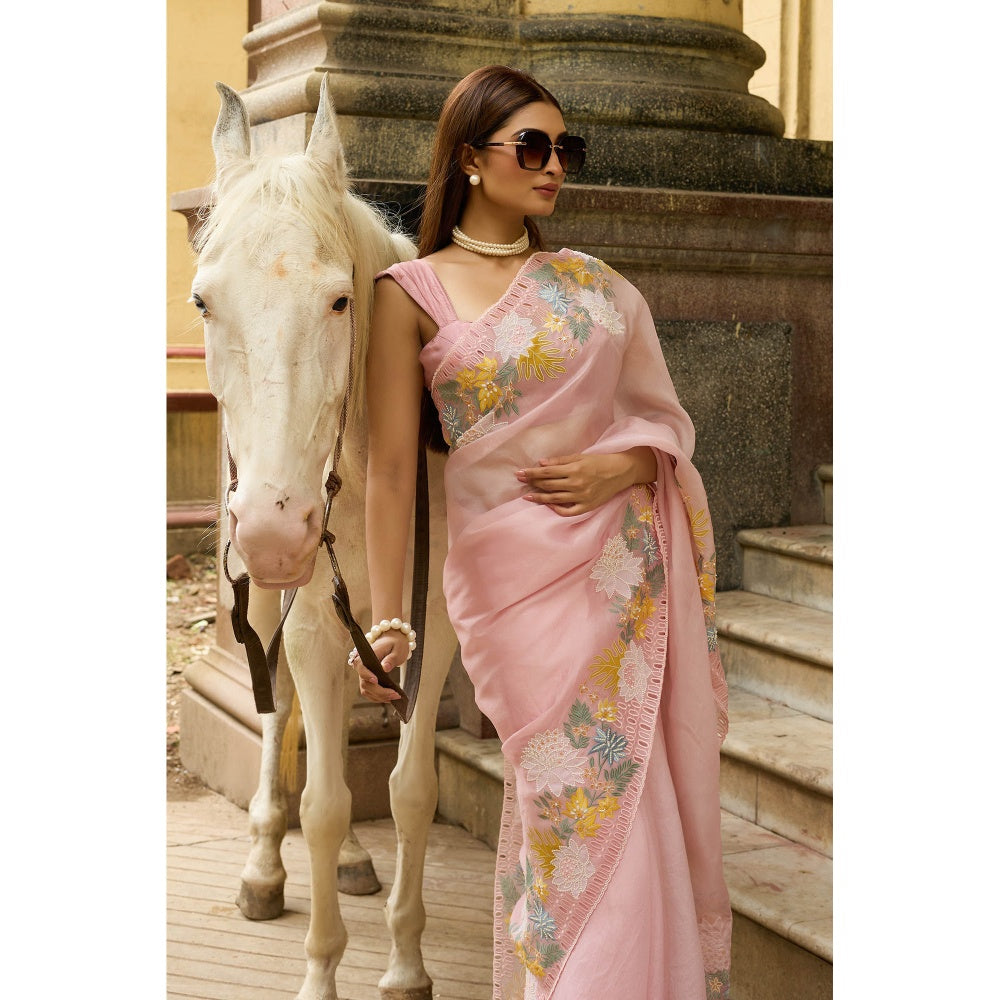 Aparnaa Pastel Pink Pure Organza Saree with Unstitched Blouse