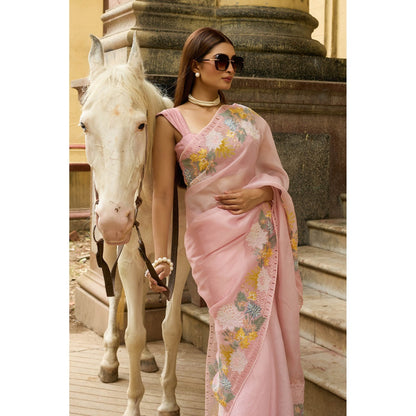 Aparnaa Pastel Pink Pure Organza Saree with Unstitched Blouse