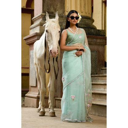 Aparnaa Mint Aqua Imported Pure Organza Saree with Unstitched Blouse