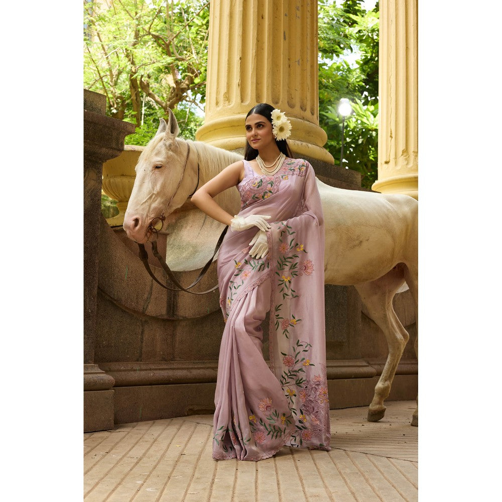 Aparnaa Lavender Tissue Saree with Unstitched Blouse