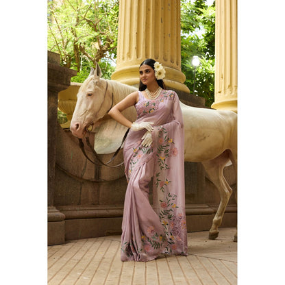 Aparnaa Lavender Tissue Saree with Unstitched Blouse