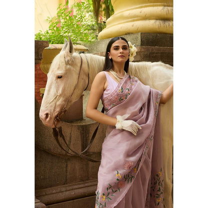 Aparnaa Lavender Tissue Saree with Unstitched Blouse