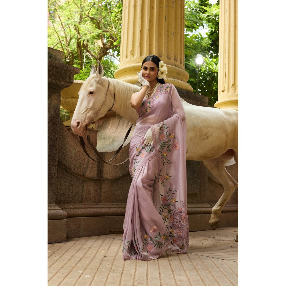 Aparnaa Lavender Tissue Saree with Unstitched Blouse