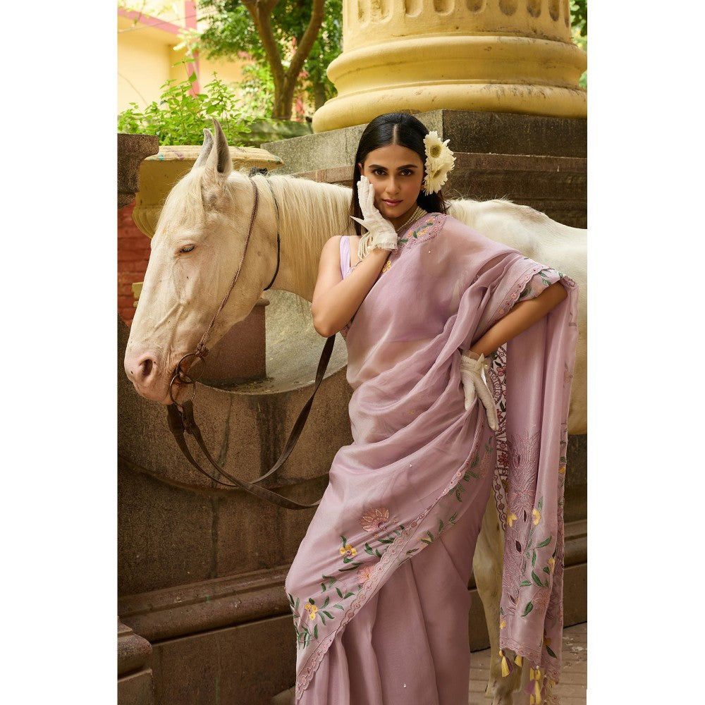 Aparnaa Lavender Tissue Saree with Unstitched Blouse