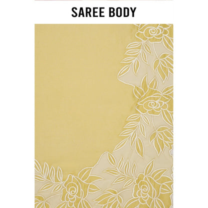 Aparnaa Lemon Glow Floral Applique Tissue Saree with Unstitched Blouse- Yellow