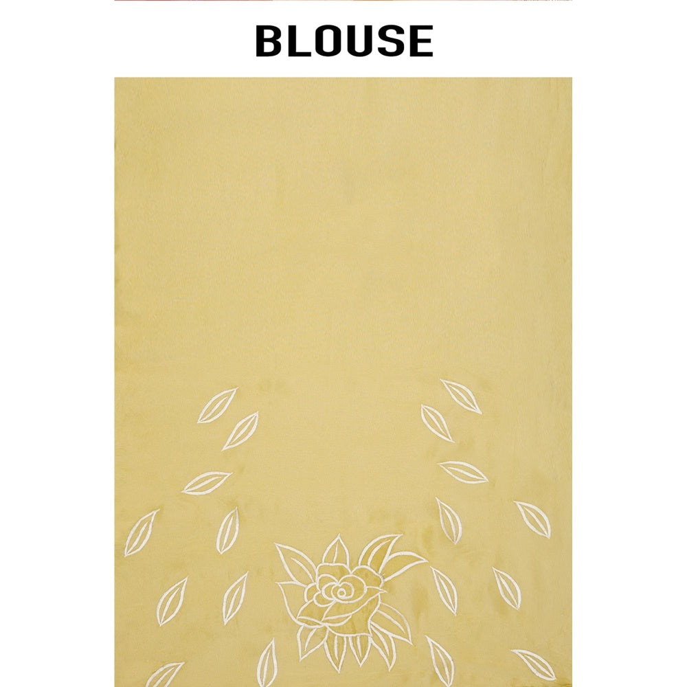 Aparnaa Lemon Glow Floral Applique Tissue Saree with Unstitched Blouse- Yellow