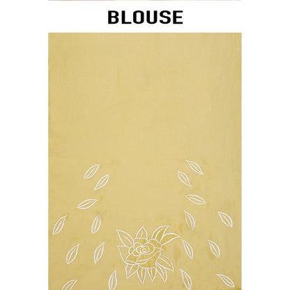 Aparnaa Lemon Glow Floral Applique Tissue Saree with Unstitched Blouse- Yellow