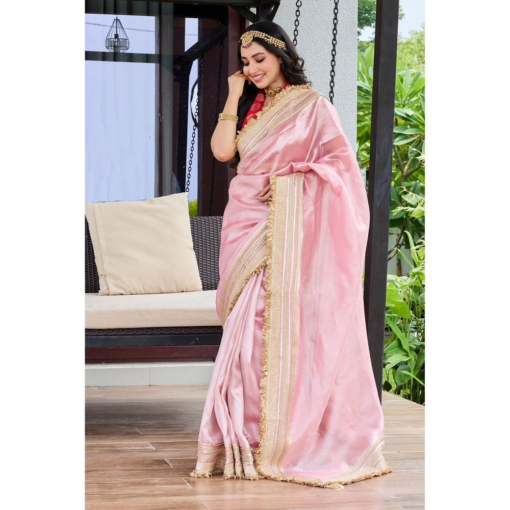 Aparnaa Blush Royale Tissue Saree With Unstitched Blouse - Pink