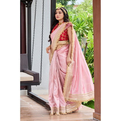 Aparnaa Blush Royale Tissue Saree With Unstitched Blouse - Pink