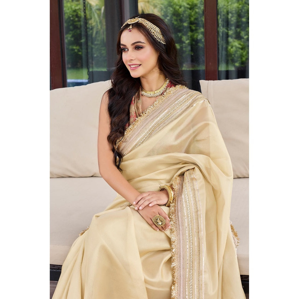 Aparnaa Beige Royale Tissue Saree With Unstitched Blouse