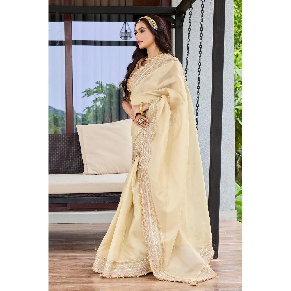 Aparnaa Beige Royale Tissue Saree With Unstitched Blouse