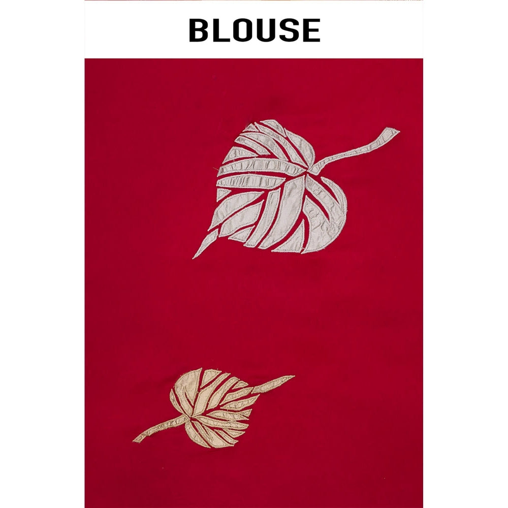 Aparnaa Cotton Crush Statement Applique Leaf Motifs Saree with Unstitched Blouse