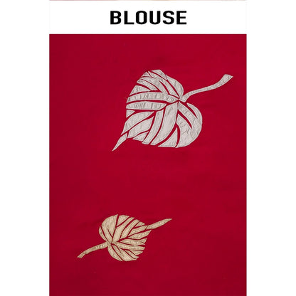 Aparnaa Cotton Crush Statement Applique Leaf Motifs Saree with Unstitched Blouse