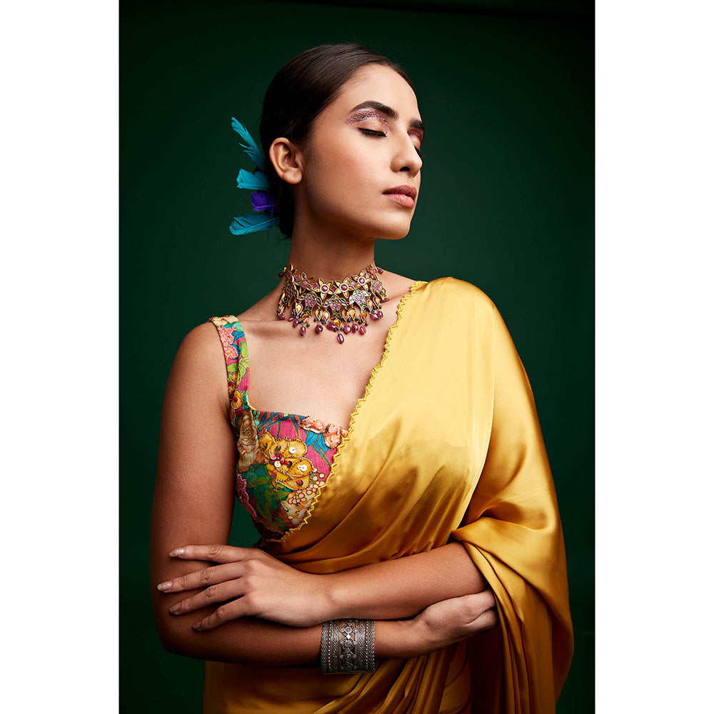 Apeksha Jain Label Mustard Embellished Saree and Belt with Stitched Blouse