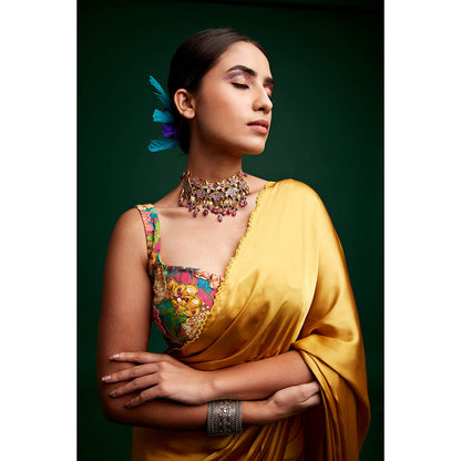 Apeksha Jain Label Mustard Embellished Saree and Belt with Stitched Blouse