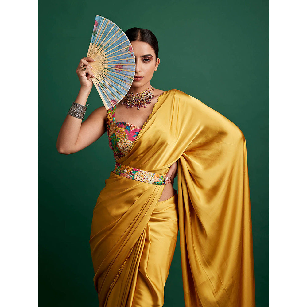 Apeksha Jain Label Mustard Embellished Saree and Belt with Stitched Blouse