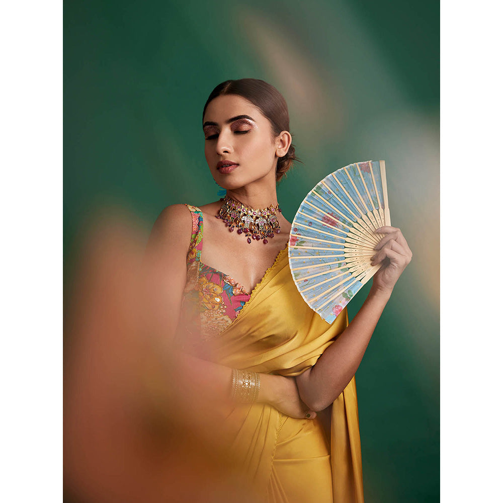 Apeksha Jain Label Mustard Embellished Saree and Belt with Stitched Blouse