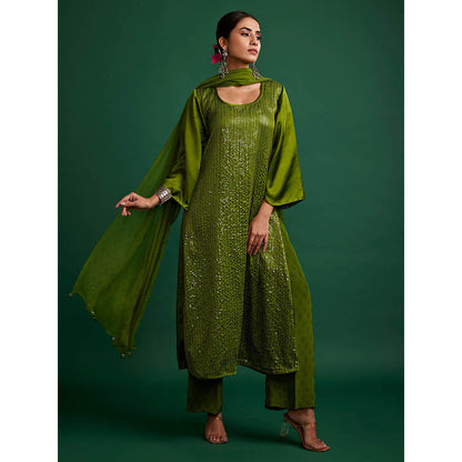 Apeksha Jain Label Olive Kurta with Pant and Dupatta (Set of 3)