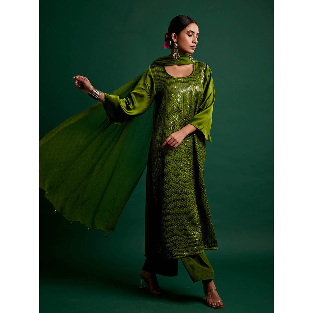 Apeksha Jain Label Olive Kurta with Pant and Dupatta (Set of 3)