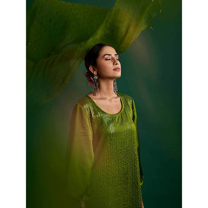 Apeksha Jain Label Olive Kurta with Pant and Dupatta (Set of 3)