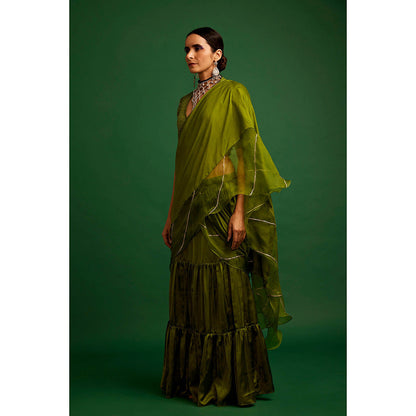 Apeksha Jain Label Olive Embellished Pre Draped Saree with Stitched Blouse