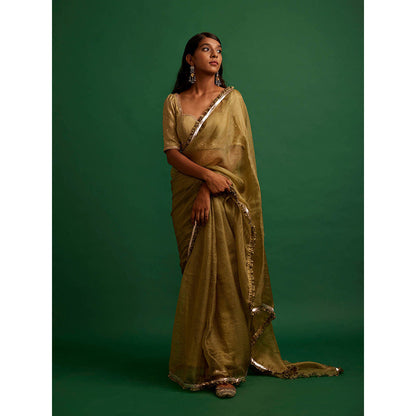 Apeksha Jain Label Beige Embellished Saree with Stitched Blouse