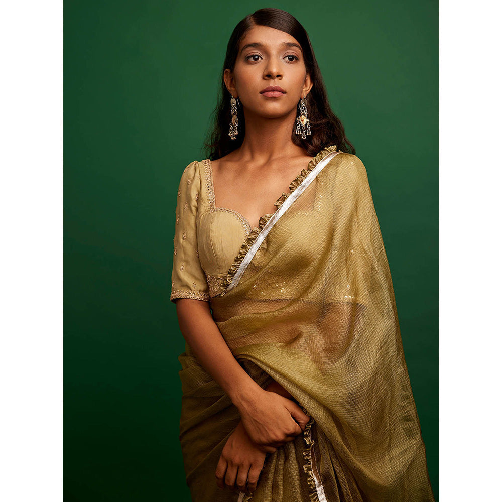 Apeksha Jain Label Beige Embellished Saree with Stitched Blouse
