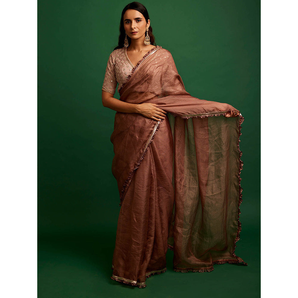 Apeksha Jain Label Old Rose Pink Woven Saree and Belt with Stitched Blouse
