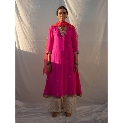 Apeksha Jain Label Magenta Pink Anarkali with Palazzo and Dupatta (Set of 3)