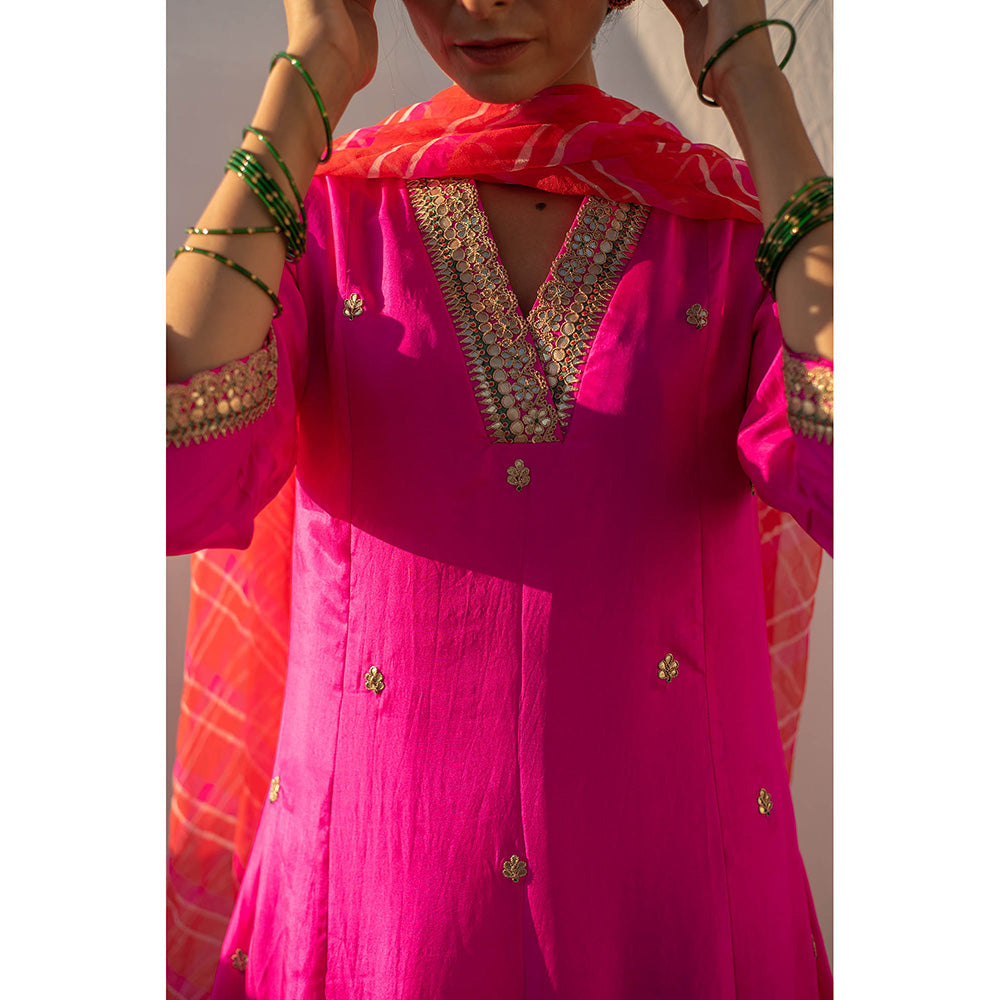 Apeksha Jain Label Magenta Pink Anarkali with Palazzo and Dupatta (Set of 3)