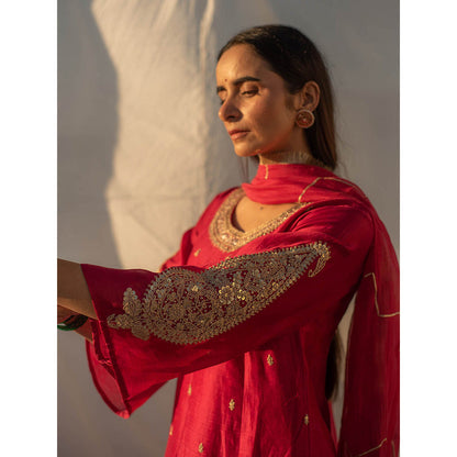Apeksha Jain Label Red Anarkali with Palazzo and Dupatta (Set of 3)