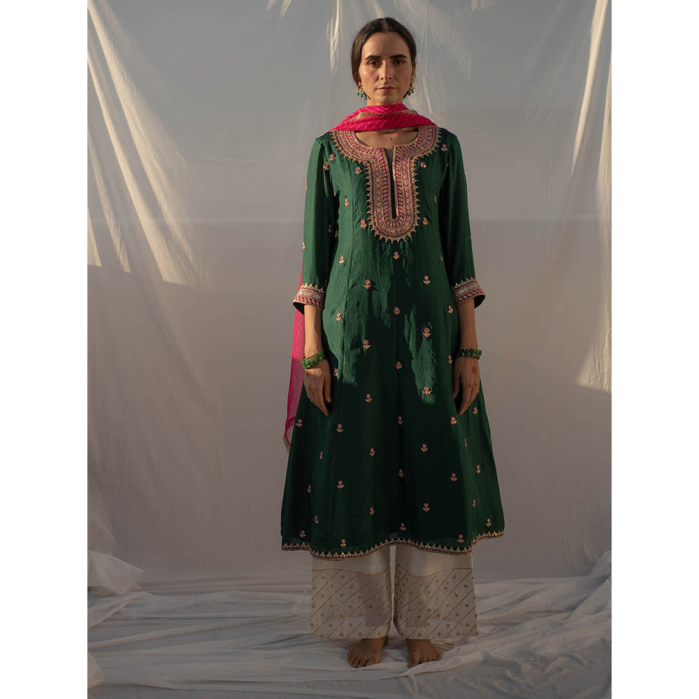 Apeksha Jain Label Green Anarkali with Palazzo and Dupatta (Set of 3)