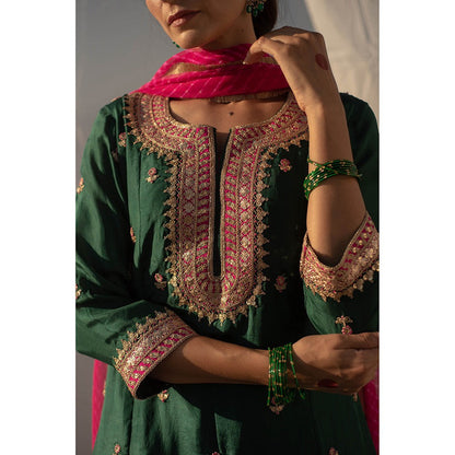 Apeksha Jain Label Green Anarkali with Palazzo and Dupatta (Set of 3)