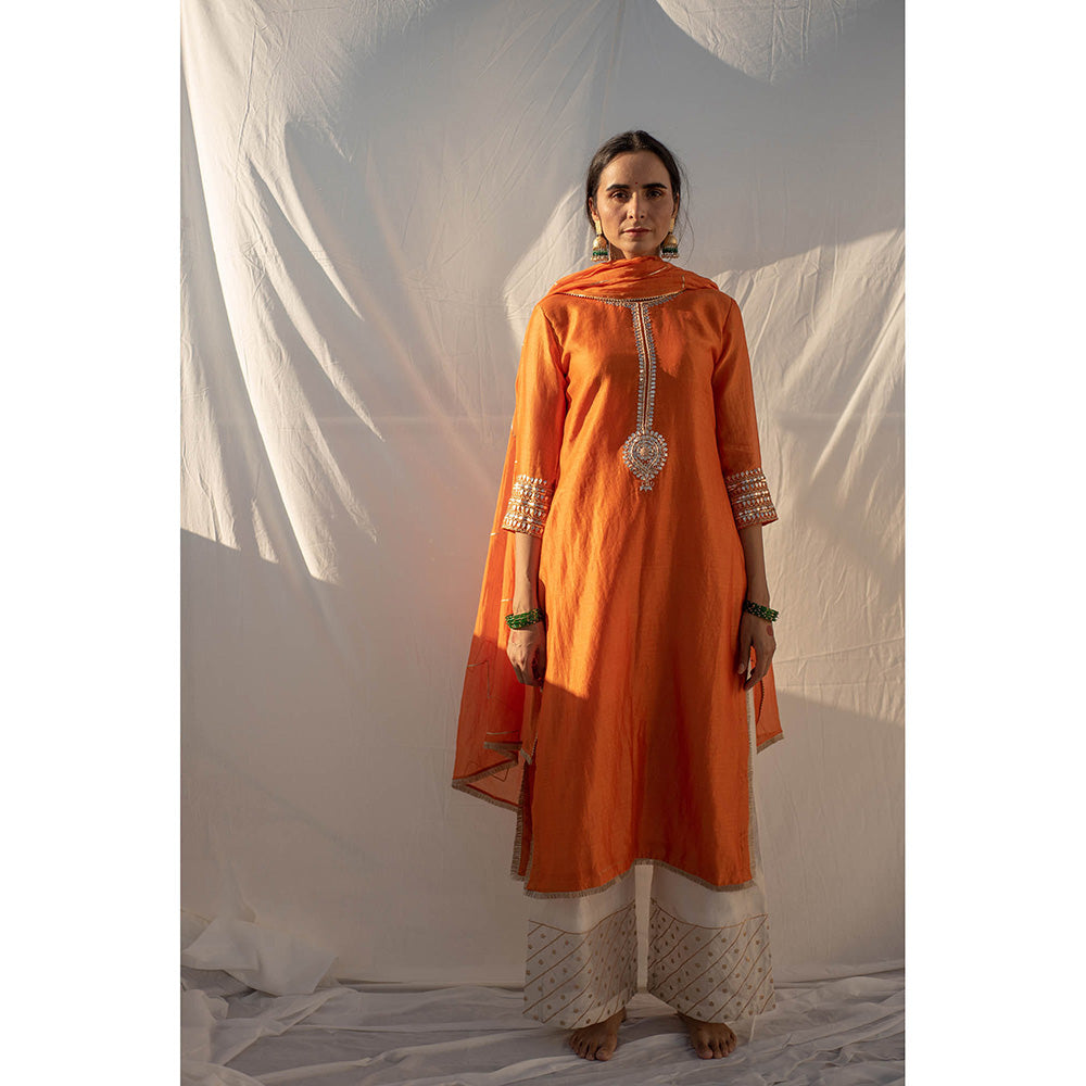 Apeksha Jain Label Orange Kurta with Palazzo and Dupatta (Set of 3)