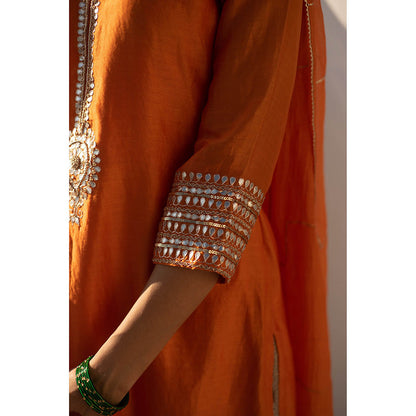 Apeksha Jain Label Orange Kurta with Palazzo and Dupatta (Set of 3)