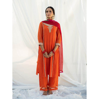 Apeksha Jain Label Orange Kurta with Pant and Dupatta (Set of 3)