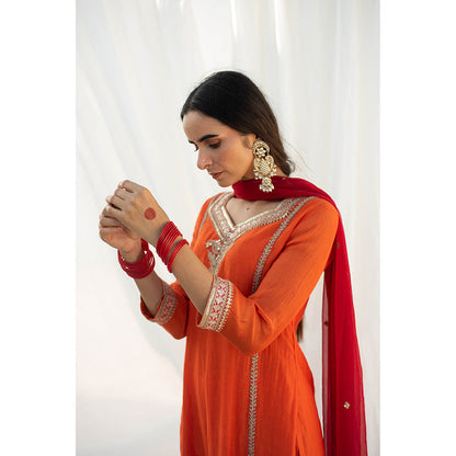 Apeksha Jain Label Orange Kurta with Pant and Dupatta (Set of 3)