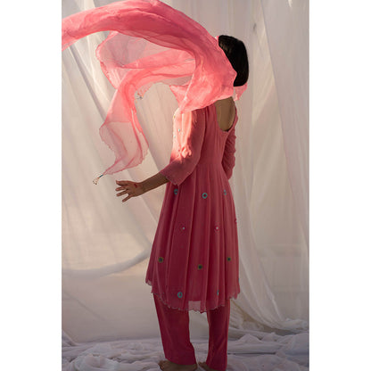 Apeksha Jain Label Strawberry Pink Anarkali with Pant and Dupatta (Set of 3)