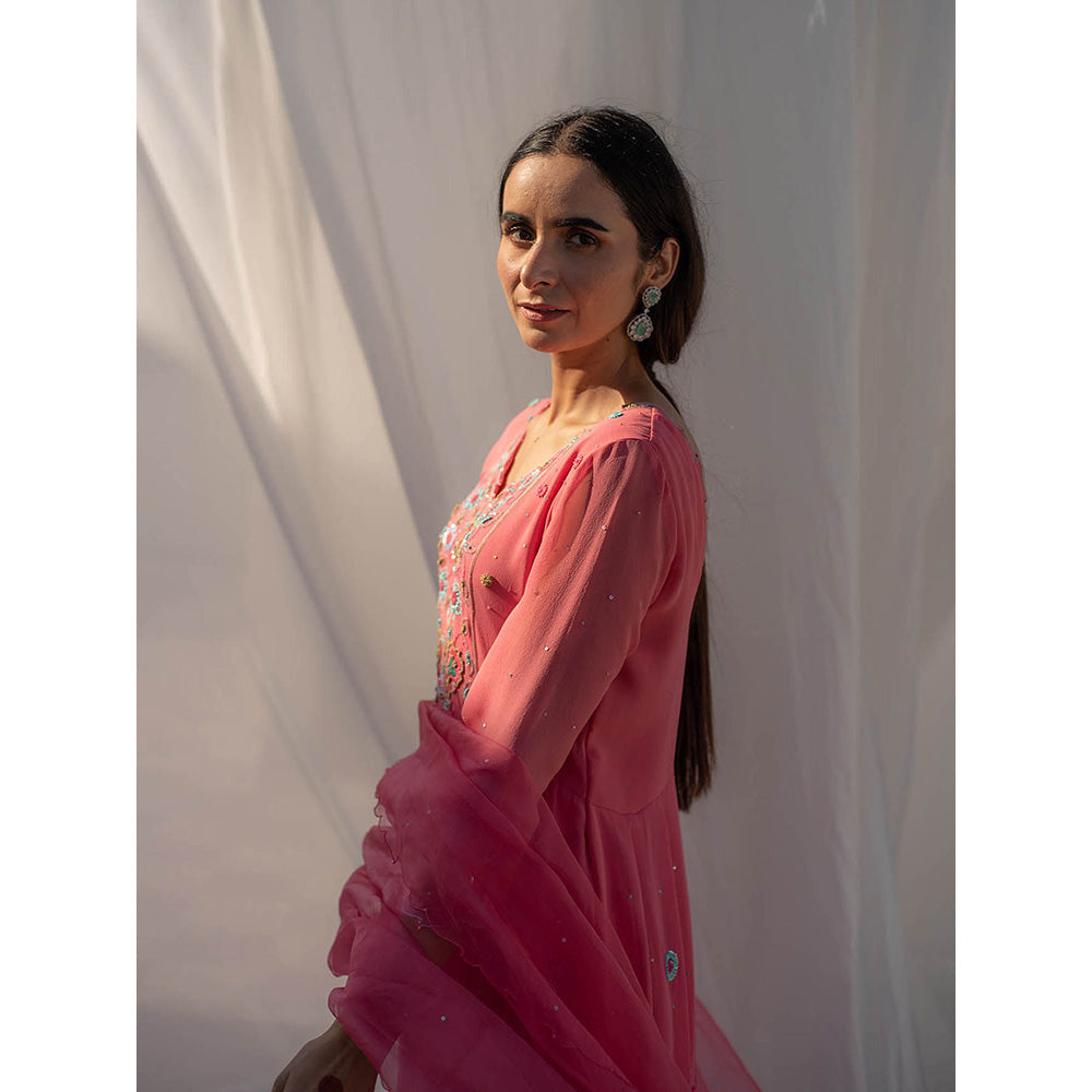Apeksha Jain Label Strawberry Pink Anarkali with Pant and Dupatta (Set of 3)