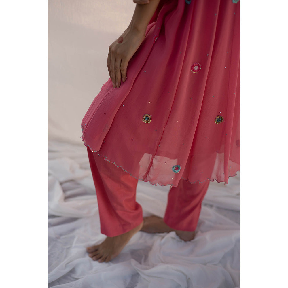 Apeksha Jain Label Strawberry Pink Anarkali with Pant and Dupatta (Set of 3)