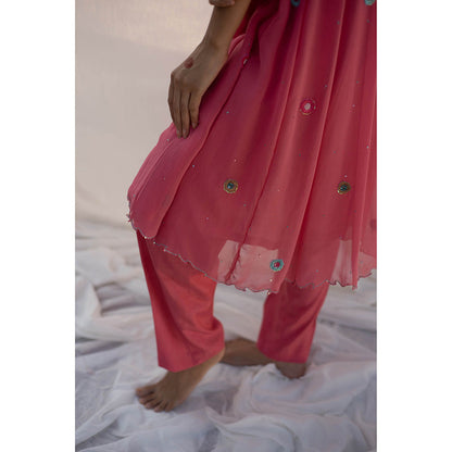 Apeksha Jain Label Strawberry Pink Anarkali with Pant and Dupatta (Set of 3)