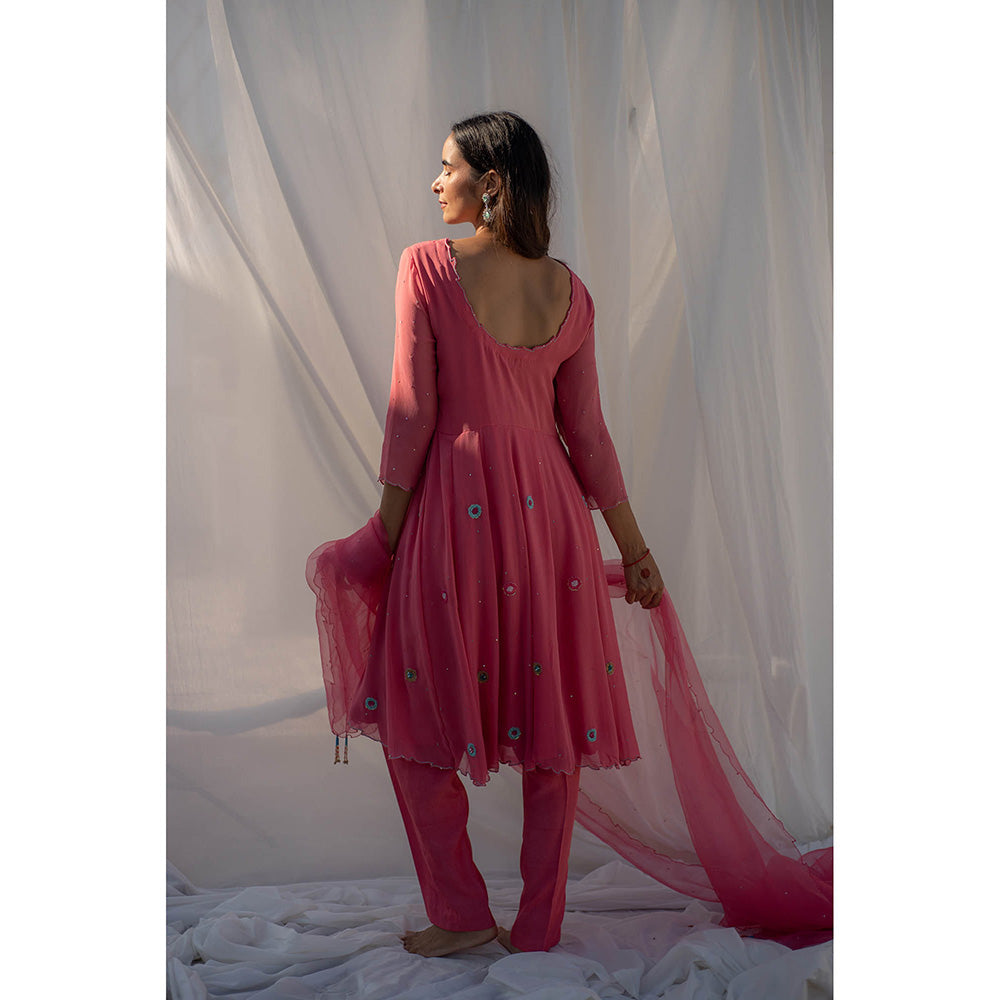 Apeksha Jain Label Strawberry Pink Anarkali with Pant and Dupatta (Set of 3)