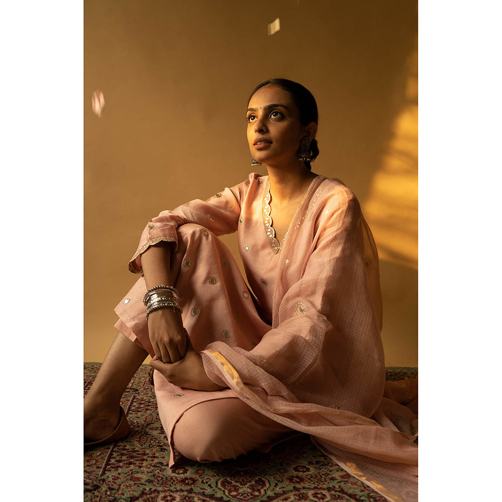 Apeksha Jain Label Peach Kurta with Pant and Dupatta (Set of 3)