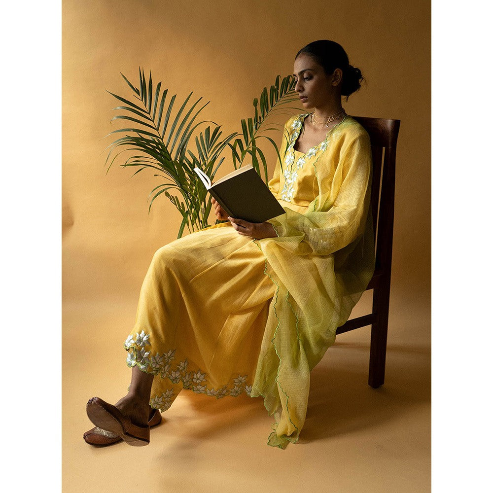 Apeksha Jain Label Yellow Anarkali with Pant and Dupatta (Set of 3)