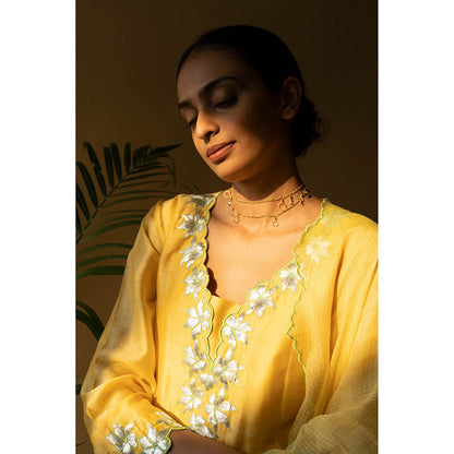 Apeksha Jain Label Yellow Anarkali with Pant and Dupatta (Set of 3)