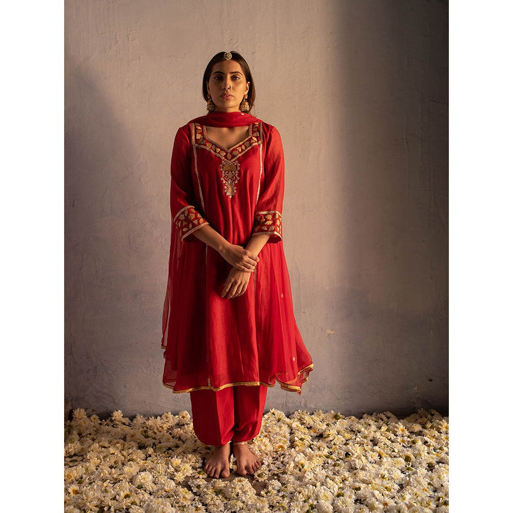 Apeksha Jain Label Red Kurta with Salwar and Dupatta (Set of 3)